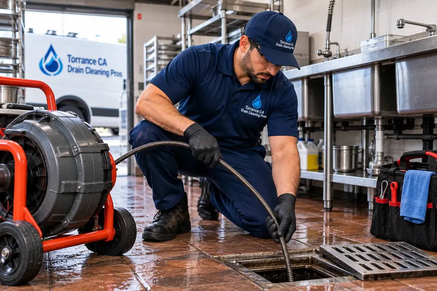 Commercial hydro jetting for a restaurant drain line in Torrance CA
