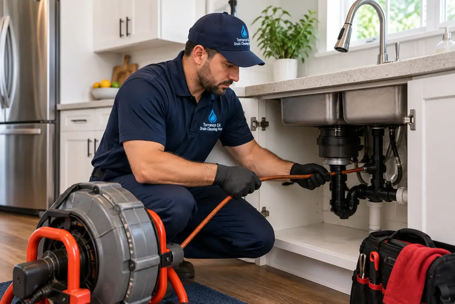 Kitchen drain snaking for clogged sink in Torrance CA